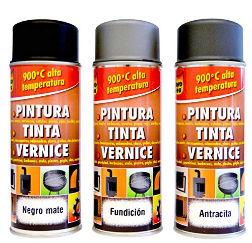 Pyro Feu 24950-6 Pintura Termica 900º C Negro Mate, Acero Inoxidable, 400 Ml