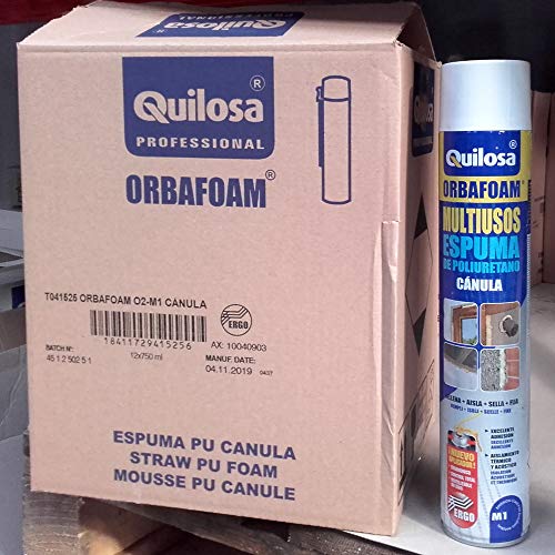 QUILOSA - Pack 12 espuma de poliuretano Quilosa Orbafoam O2-M1 con Cánula 750ml (Llavero Abrebotellas Bricolemar de Regalo!)