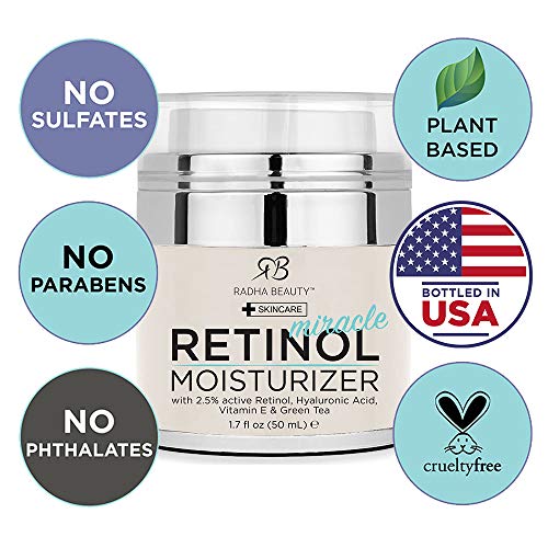 Radha Beauty Crema hidratante milagrosa de retinol para la cara con retinol, ácido hialurónico, vitamina E y té verde (la mejor crema hidratante de día y de noche) 50mL