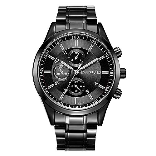 Relojes Hombre Cronógrafo Decorativo Sencillo con Correa de Acero Inoxidable Negro