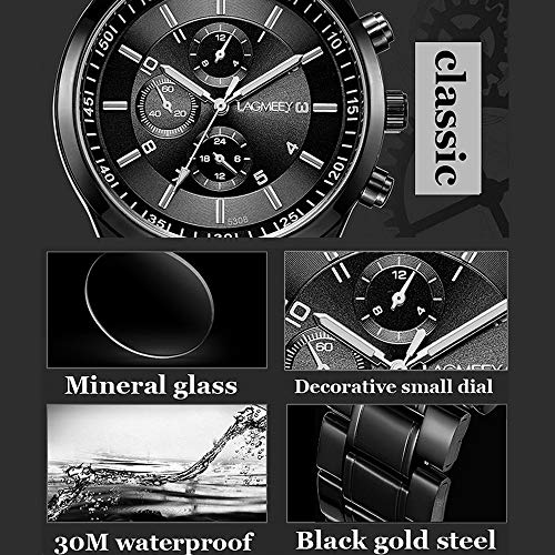 Relojes Hombre Cronógrafo Decorativo Sencillo con Correa de Acero Inoxidable Negro