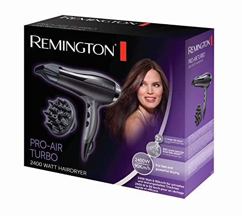 Remington D5220 Pro Air Turbo - Secador de Pelo Iónico, 2400 W, Concentrador y Difusor, Negro