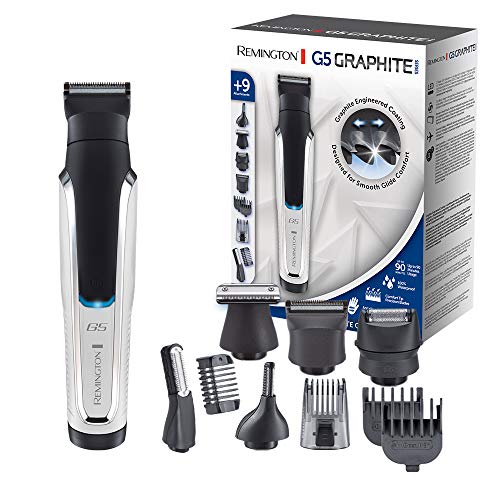 Remington G5 Graphite Series PG5000 - Recortador de Barba y Cortapelos, 9 Accesorios, Inalámbrico, Revestimiento de Grafito, para Vello Facial, Corporal y de Nariz, Blanco y Negro