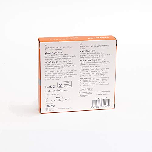 Repavar METAGLICANOS Flash Extreme 5 Ampollas. Con 5,5% de Vitamina C pura. Efecto lifting y antiedad instantáneo.