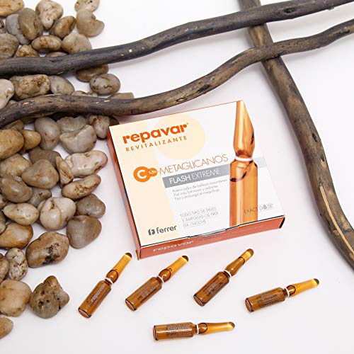 Repavar METAGLICANOS Flash Extreme 5 Ampollas. Con 5,5% de Vitamina C pura. Efecto lifting y antiedad instantáneo.