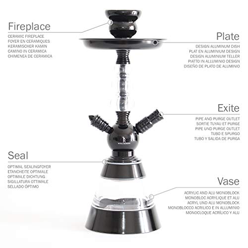 ROYAL SMOKING shisha design narghilè in acrilico di qualità 38cm Nero tubo camino e piatto