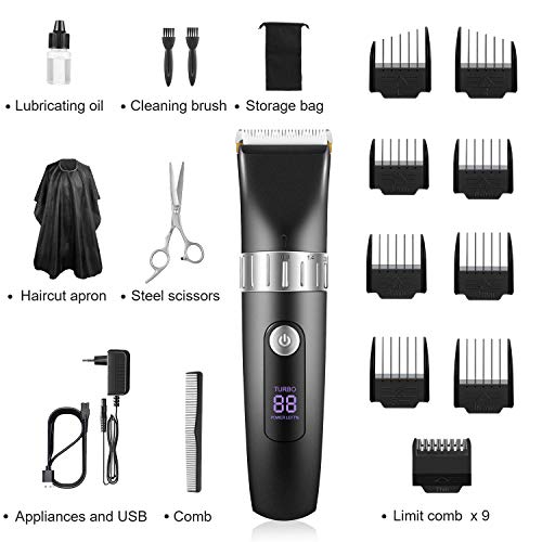 Sailnovo Hair Clipper Trimmer Eléctrico Men Professional Hair Trimmer Kit de cortapelos sin cable a prueba de agua a prueba de agua con pantalla LED USB recargable
