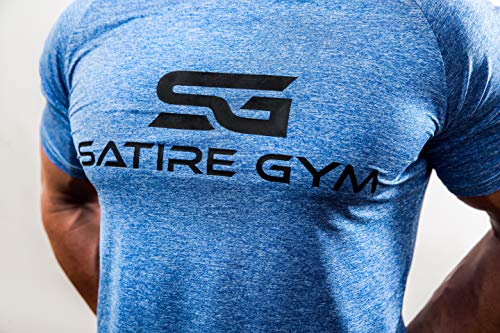 Satire Gym Camiseta de Fitness para Hombre - Ropa Deportiva Funcional - Adecuada para Workout, Entrenamiento - Slim fit (Azul Moteado, XL)