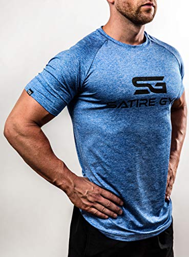 Satire Gym Camiseta de Fitness para Hombre - Ropa Deportiva Funcional - Adecuada para Workout, Entrenamiento - Slim fit (Azul Moteado, XL)