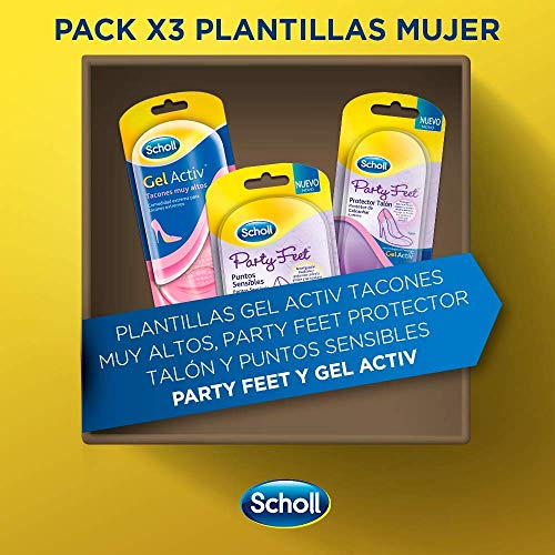 Scholl Gel Activ, pack de 3 plantillas, para tacones muy altos, protector talón y puntos sensibles, para mujer