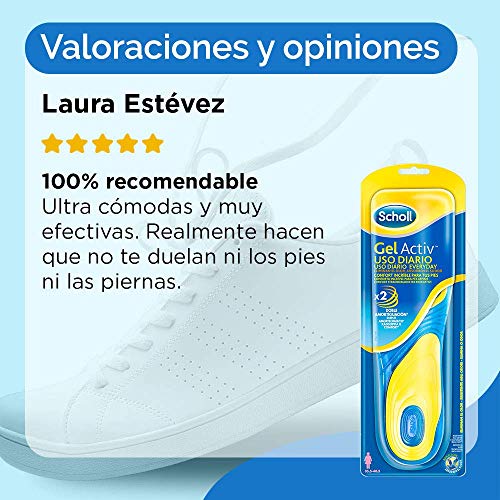 Scholl Plantillas Gel Activ Uso Diario para mujer, para el dia a dia, mayor comodidad y absorción del olor y sudor, talla 35.5 - 40.5, 1 par (2 plantillas)