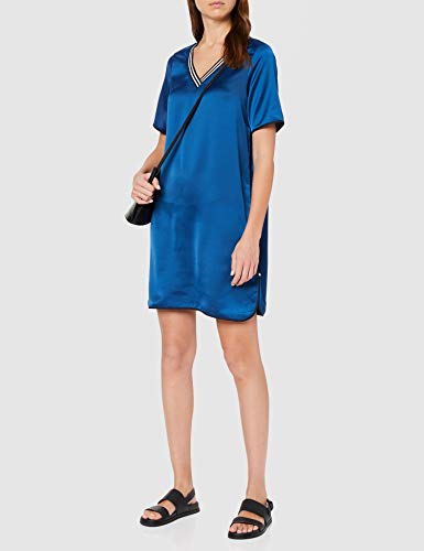 Scotch & Soda Ribbed V-Neck Dress with Bindings Vestido, Azul (Blue Lagoon 3558), Large para Mujer