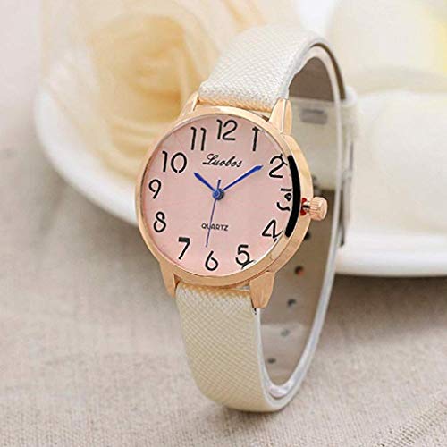 Scpink Relojes de Cuarzo de Las Mujeres Reloj de Pulsera Simple dial Digital Reloj de Las señoras de Cuero Moda Adolescente Reloj de Pulsera único Reloj Relojes Elegantes Casuales (Blanco)