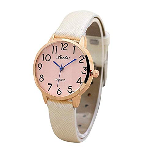 Scpink Relojes de Cuarzo de Las Mujeres Reloj de Pulsera Simple dial Digital Reloj de Las señoras de Cuero Moda Adolescente Reloj de Pulsera único Reloj Relojes Elegantes Casuales (Blanco)