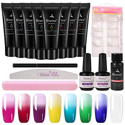 Seisso Biutee Kit gel de Uñas 8 Colores 15ml, Gel de Uña Cambia de Color con Temperatura con Capa Superior y Base, Esmaltes Semipermanentes con Accesorios de Manicura