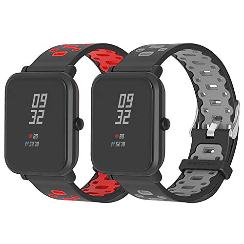 SenMore Correa para Amazfit Bip Younth - 20mm Silicona Pulsera Impermeable Correas de Repuesto para Galaxy Watch 42mm, Gear S2 Classic, Huami Amazfit Bip (20MM, 2PCS Sport M)