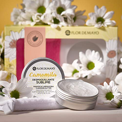 Set Crema Desmaquillante Ojos y Cara de Camomila, Manteca de Karité, Aceite de Oliva y de Almendras Dulces 90ml y Manopla Toallita Microfibra Reutilizable