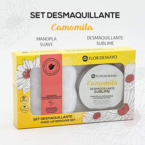 Set Crema Desmaquillante Ojos y Cara de Camomila, Manteca de Karité, Aceite de Oliva y de Almendras Dulces 90ml y Manopla Toallita Microfibra Reutilizable