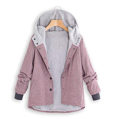 SHOBDW Mujer Sudadera con Capucha de Manga Larga de Manga Larga Estampado A Cuadros Enrejados Bolsillos Chaquetas de Punto Vintage Chaquetas de Invierno de Gran Tamaño Cálido(Rojo,Medium)