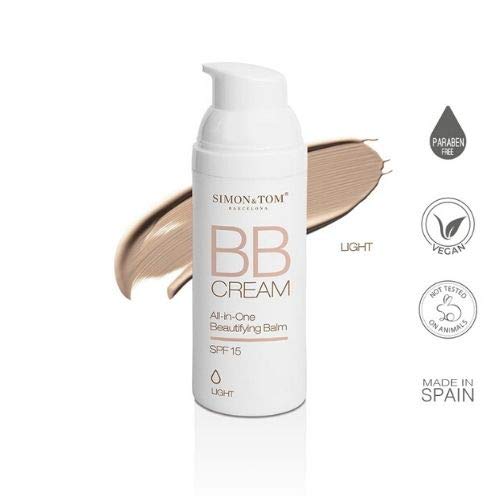 Simon & Tom – BB Cream – 3 Tonos – 50ML – Hidrata y alisa la piel con protección SPF 15 (Claro)