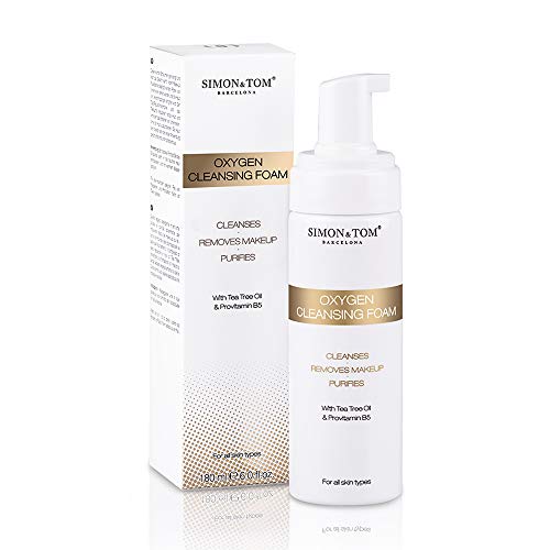 Simon & Tom - Espuma Limpiadora Facial - Desmaquillante, Limpia, Elimina el Maquillaje y Purifica, Con Aceite de Árbol del Té y Vitamina B5, Antibacteria para todo tipo de piel, Vegano, 180ML