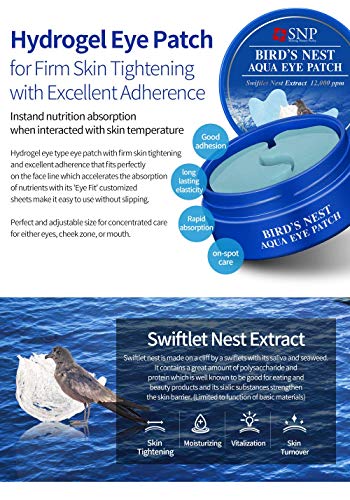 SNP Bird's Nest Aqua Eye Patch - Parches humectantes para los ojos con extracto de nido de Collocaliini (60 unidades)