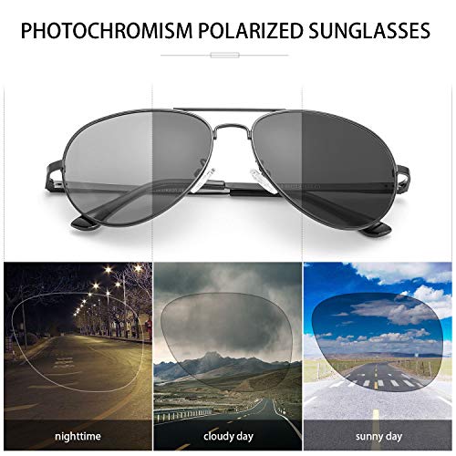 SODQW gafas de sol fotocromaticas polarizadas hombre 100% UVA/UVB Protección (Gafas polarizadas fotocromáticas con marco negro)