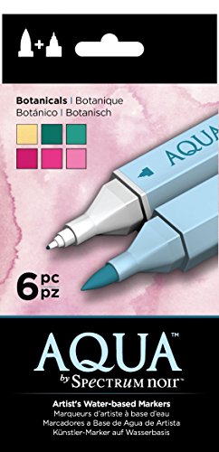 Spectrum Noir Aqua Dual para Plumillas Lápices de Colores Marcador a Base de Agua del Artista 19 x 9.6 x 2.1 cm Paquete de 6 Unidades-Botancials, Plastic, Botanicals