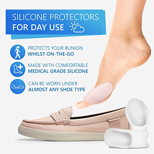 Sports Laboratory Corrector De Juanetes para Noche y Día, 2 Férulas y 2 Correctores de Gel Para el Dedo Gordo del Pie, Ebook Gratis, Protección de Juanetes y Hallux Valgus, Tamaño Ajustable