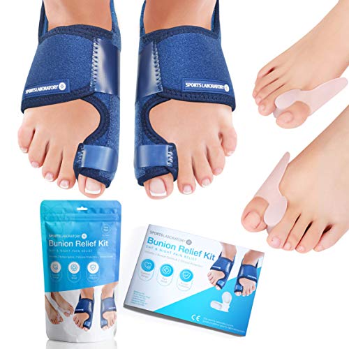 Sports Laboratory Corrector De Juanetes para Noche y Día, 2 Férulas y 2 Correctores de Gel Para el Dedo Gordo del Pie, Ebook Gratis, Protección de Juanetes y Hallux Valgus, Tamaño Ajustable