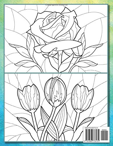 Stained Glass Flowers: An Adult Coloring Book with 50 Inspirational Flower Designs of Roses, Lilies, Tulips, Cherry Blossoms, and More!