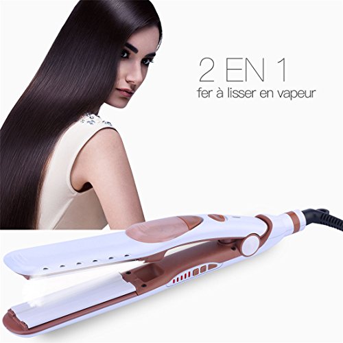 Steam - Plancha de Pelo Profesional,2 en 1 Plancha de Vapor y Rizador Pelo-Para el Cabello Sedoso y Brillante,Cuidado del Cabello