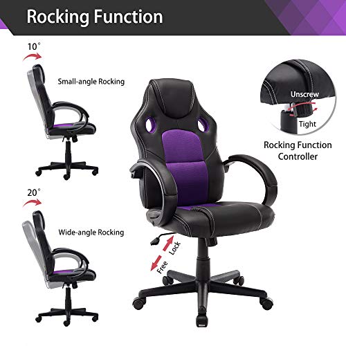 STmeng Sillas de Oficina, Computadora Ergonómico Silla de Oficina con Brazos, Ajustable Giratorio Oficina Esencial Silla (Morado)