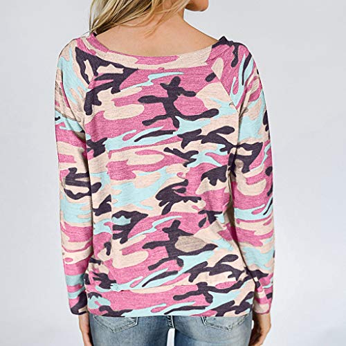 Sudadera de manga larga con estampado de camuflaje, cuello redondo, para mujer Rosa rosa M