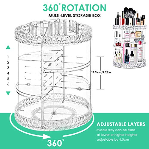 SUMLINK Organizador de Maquillaje, Giratorio de 360 Grados, Ajustable, Caja de Almacenamiento de 6 Capas, se Adapta a pintalabios, brochas de Maquillaje, perfumes y más, Transparente