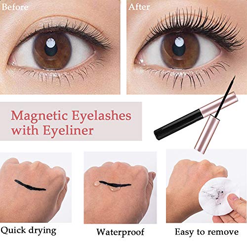 Sunwuun Pestañas magnéticas con delineador de ojos, pestañas postizas magnéticas reutilizables y delineador de ojos magnético impermeable para maquillaje diario, sin necesidad de pegamento