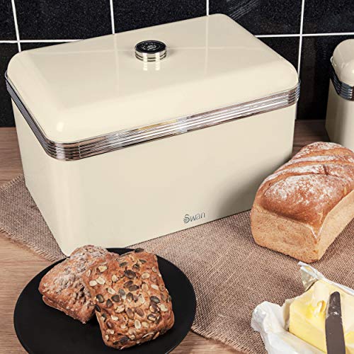 Swan Retro Bread Bin – Panera de metal, Crema (Retro), 18L