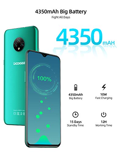 Teléfono Móvil Libres, DOOGEE X95 Android 10 Smartphone Libre 4G, Pantalla 6,52 Pulgadas, 4350mAh Batería, Smartphone Dual SIM, Triple Cámara 13MP+5MP, 16GB ROM, 128GB SD, Face ID - Verde