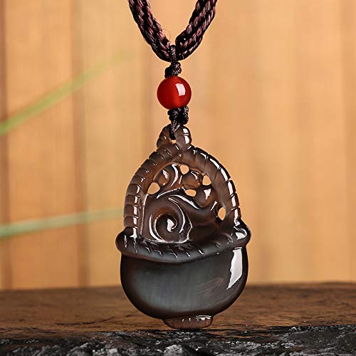 THTHT Vintage Collar Obsidiana Flores De Azahar Women's Men's Simple Amuleto De Piedra Natural Regalo Creativo De Moda De Tendencia De Personalidad Lucky Joyas