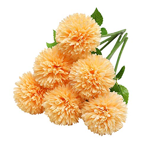 Tifuly Flores de Hortensia Artificial, 6 Piezas de crisantemo de Seda pequeña Bola de Flores para la decoración de la Oficina del jardín del hogar, Ramos de Novia, arreglos Florales(Naranja)