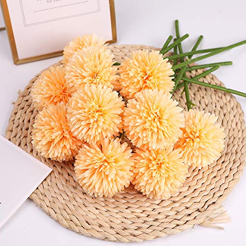 Tifuly Flores de Hortensia Artificial, 6 Piezas de crisantemo de Seda pequeña Bola de Flores para la decoración de la Oficina del jardín del hogar, Ramos de Novia, arreglos Florales(Naranja)