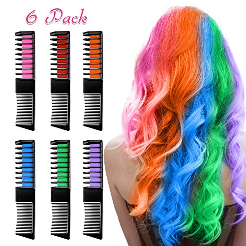 Tiza de Pelo, Nivlan Pelo Tiza Peine, 6 Colores Temporal Peine Tiza de Pelo dont have Tóxico Lavables Color de Tiza Para Niños DIY Fiesta y Cosplay