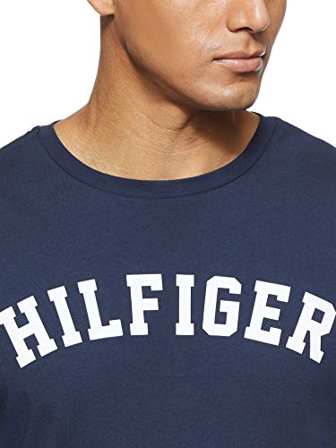 Tommy Hilfiger Logo Camiseta de Cuello Redondo,Perfecta para El Tiempo Libre, Azul (Navy Blazer), L para Hombre