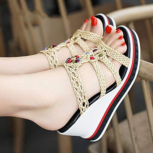 Top Chanclas Unisex para Adultos,Chanclas de tacón bajo,Sandalias Tejidas para Mujer,Zapatos de Playa-Beige_38,Zapatos de Playa y Piscina Unisex para Adultos