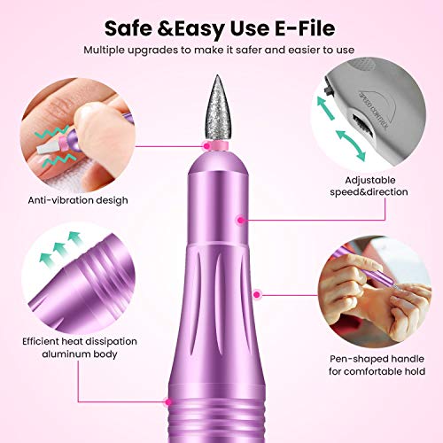 Torno para Uñas, 11 en 1 Limas para Uñas Manicura Eléctrica, Kit de Manicura y Pedicura Eléctrico Profesional, 20,000 RPM Velocidad Ajustable, Set de Manicura para Salón DIY