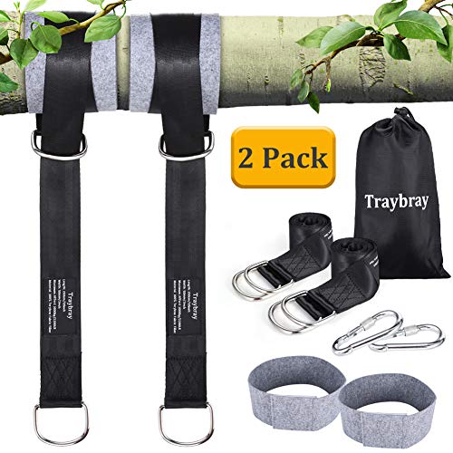 Traybray Correas para Hamacas (Máxima de 1000KG), Correas de hamacas para exteriores de Trabajo Pesado de 150cm con 2 Mosquetones y Anillos D, 2 Esteras Protectoras de Árboles, Bolsa de Almacenamiento