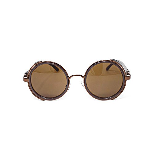 Ultra Marrón Marco Marrón Lentes Gafas de Sol Steampunk Retro Hombres y Mujeres Redondas Gótico Circulo Metal Cyber Lado Anteojeras UV400 Unisex