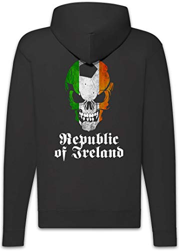 Urban Backwoods Black Classic Republic of Ireland Irish Football Soccer Skull Flag Sudadera con Capucha Y Cremallera para Hombre Zipper Hoodie Negro Talla 2XL