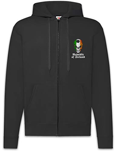 Urban Backwoods Black Classic Republic of Ireland Irish Football Soccer Skull Flag Sudadera con Capucha Y Cremallera para Hombre Zipper Hoodie Negro Talla 2XL