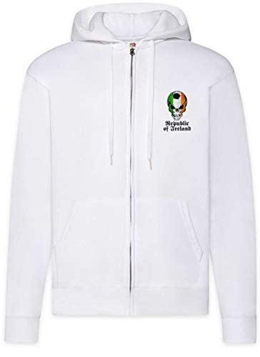 Urban Backwoods Republic of Ireland Irish Football Skull Flag Sudadera con Capucha Y Cremallera para Hombre Zipper Hoodie Blanco Talla L